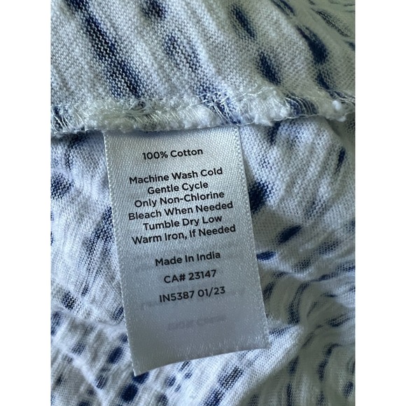 Talbots Nantucket Slub Side Tie Dress Striped Shibori White Blue Cotton Size MP - Picture 6 of 6